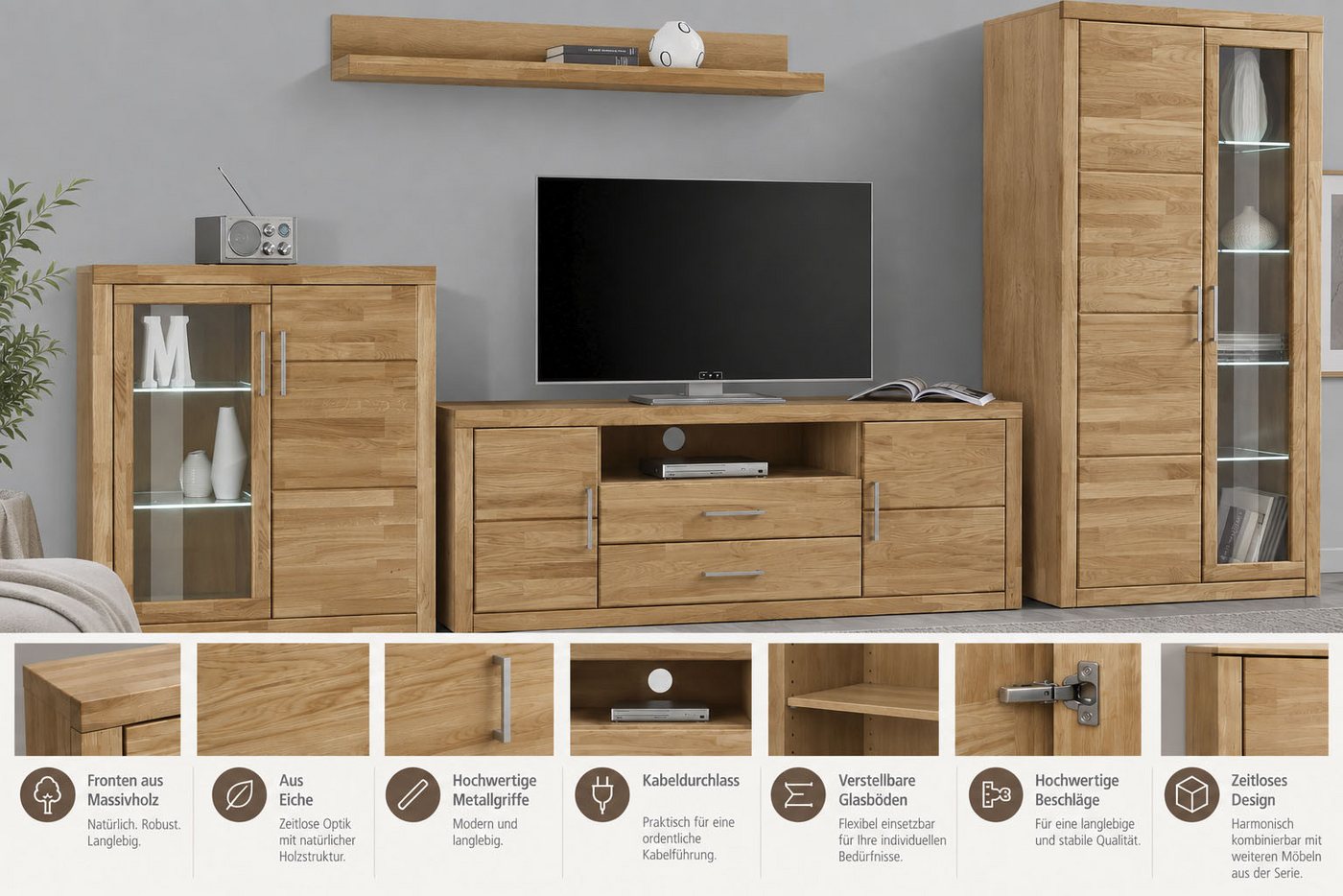 OTTO home Wohnwand Logo, (Set, 4-St), teilmassives Holz – Bild 2 von 5
