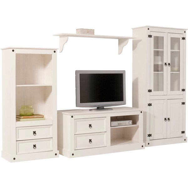 OTTO home Wohnwand Mexiko Vitrine, Regal und TV-Board mit Metallgriffen, (Set, 3-St), bestehend aus 1 Vitrine, 1 Lowboard und 1 Regal, ohne Wandboard