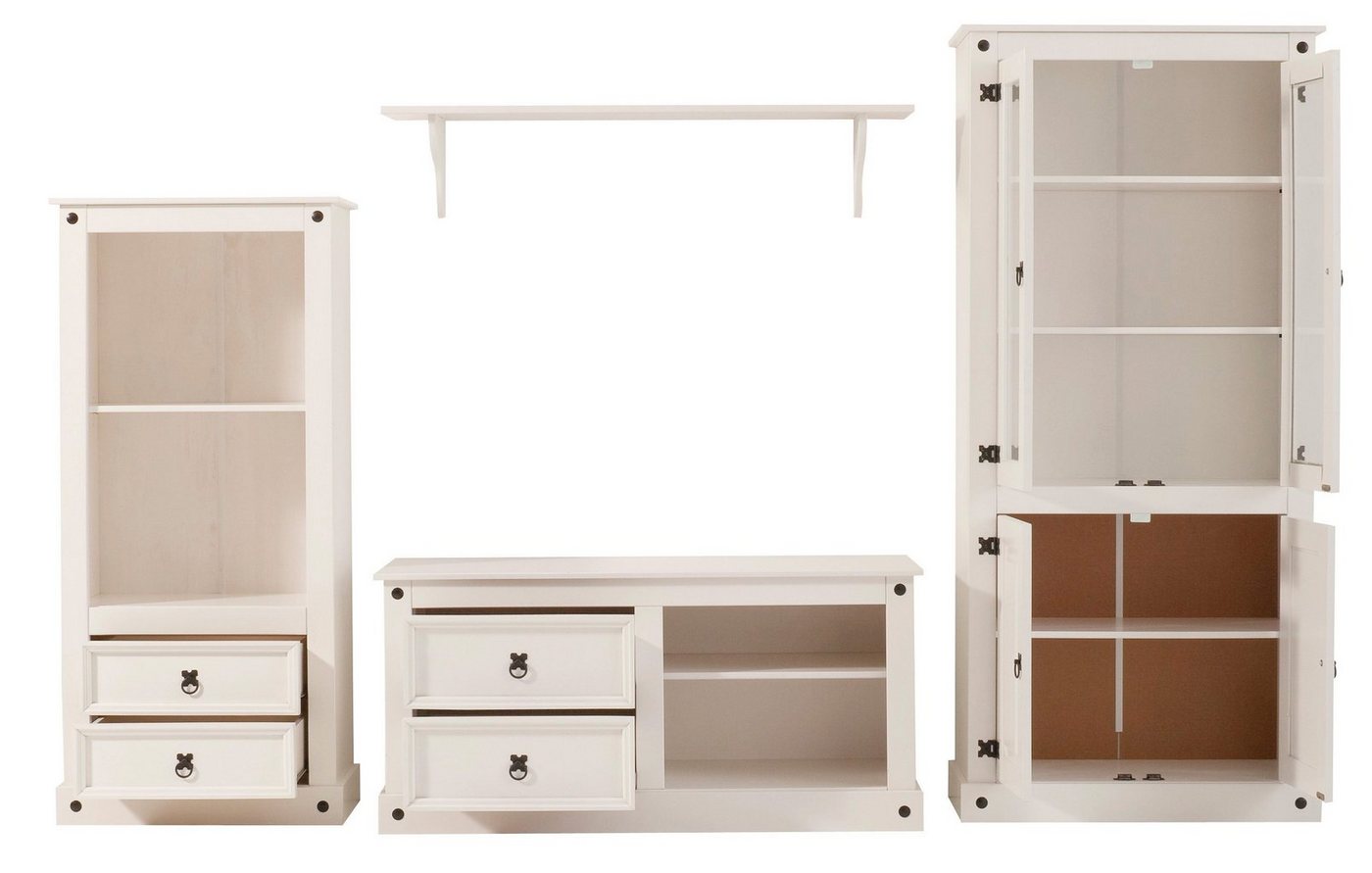 OTTO home Wohnwand Mexiko Vitrine, Regal und TV-Board mit Metallgriffen, (Set, 3-St), bestehend aus 1 Vitrine, 1 Lowboard und 1 Regal, ohne Wandboard – Bild 4 von 5