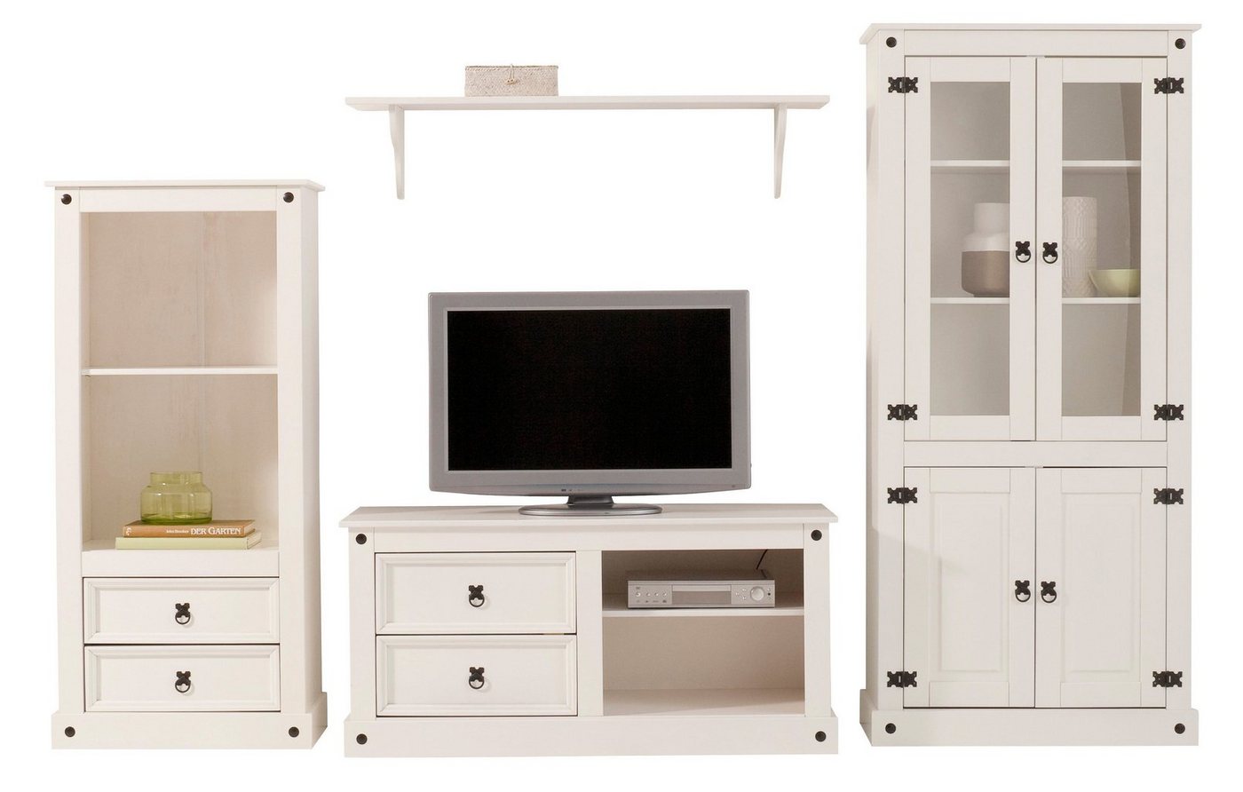 OTTO home Wohnwand Mexiko Vitrine, Regal und TV-Board mit Metallgriffen, (Set, 3-St), bestehend aus 1 Vitrine, 1 Lowboard und 1 Regal, ohne Wandboard – Bild 5 von 5