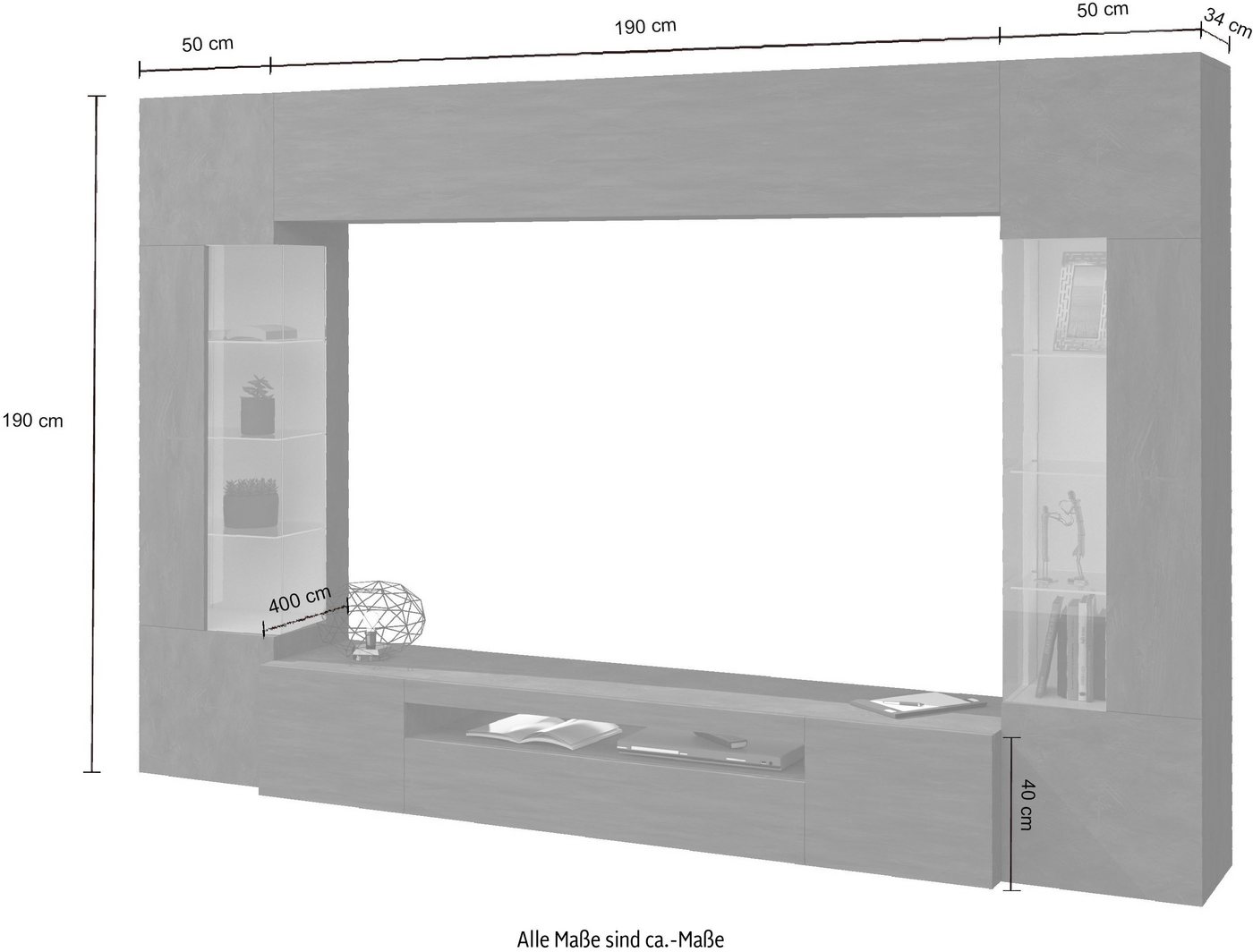 OTTO home Wohnwand New Egypt, (4-St., Breite 290cm), bestehend aus 2 Stauraumvitrinen, 1 Lowboard, 1 Hängeschrank – Bild 5 von 5