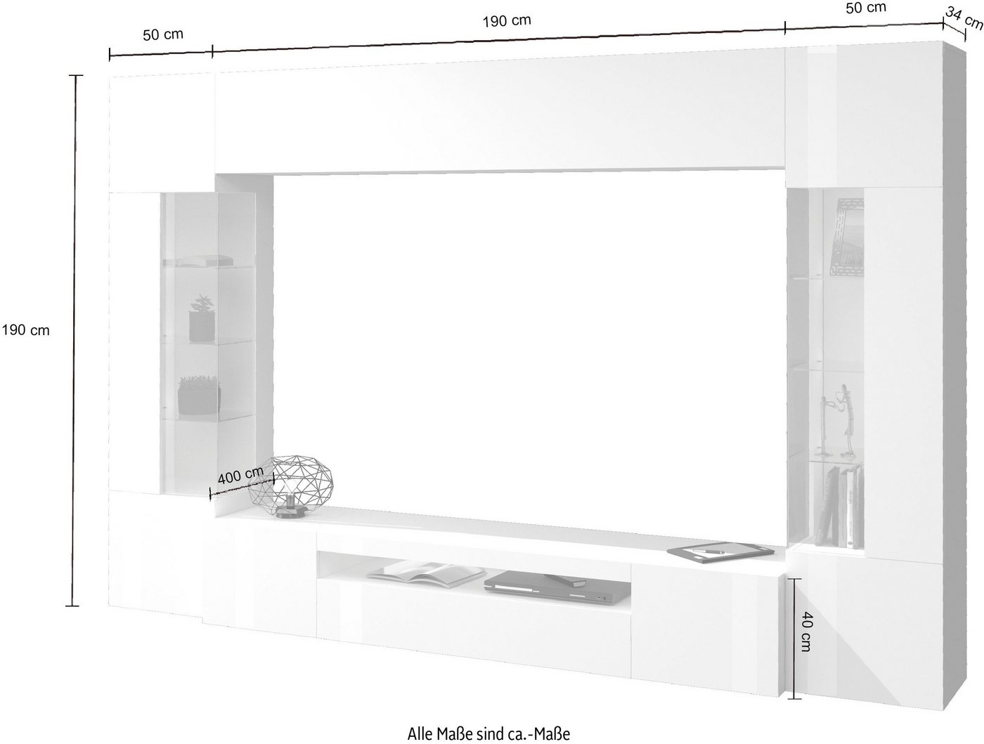 OTTO home Wohnwand New Egypt, (4-St., Breite 290cm), bestehend aus 2 Stauraumvitrinen, 1 Lowboard, 1 Hängeschrank – Bild 5 von 5