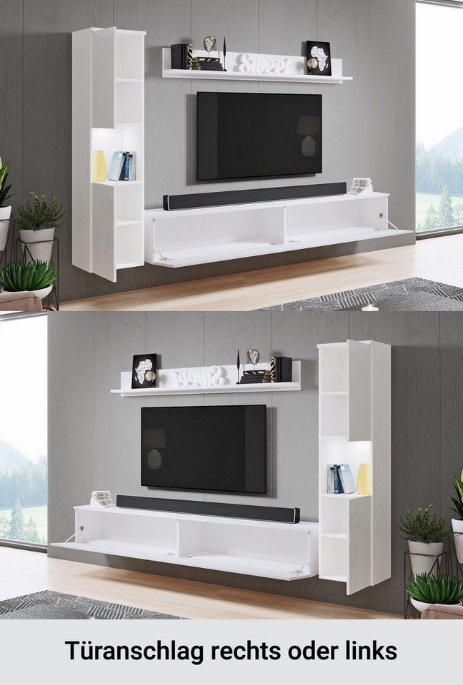 OTTO home Wohnwand PARIS, Vitrine Türanschlag links/rechts wechselbar, (Komplett-Set, 3-St), grifflose Design, stehend und hängend montierbar – Bild 5 von 5