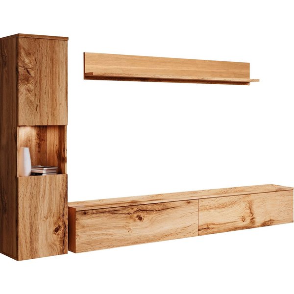 OTTO home Wohnwand PARIS, Vitrine Türanschlag links/rechts wechselbar, (Komplett-Set, 3-St), grifflose Design, stehend und hängend montierbar