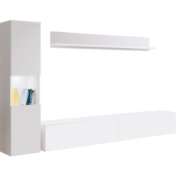 OTTO home Wohnwand PARIS, Vitrine Türanschlag links/rechts wechselbar, (Komplett-Set, 3-St), grifflose Design, stehend und hängend montierbar