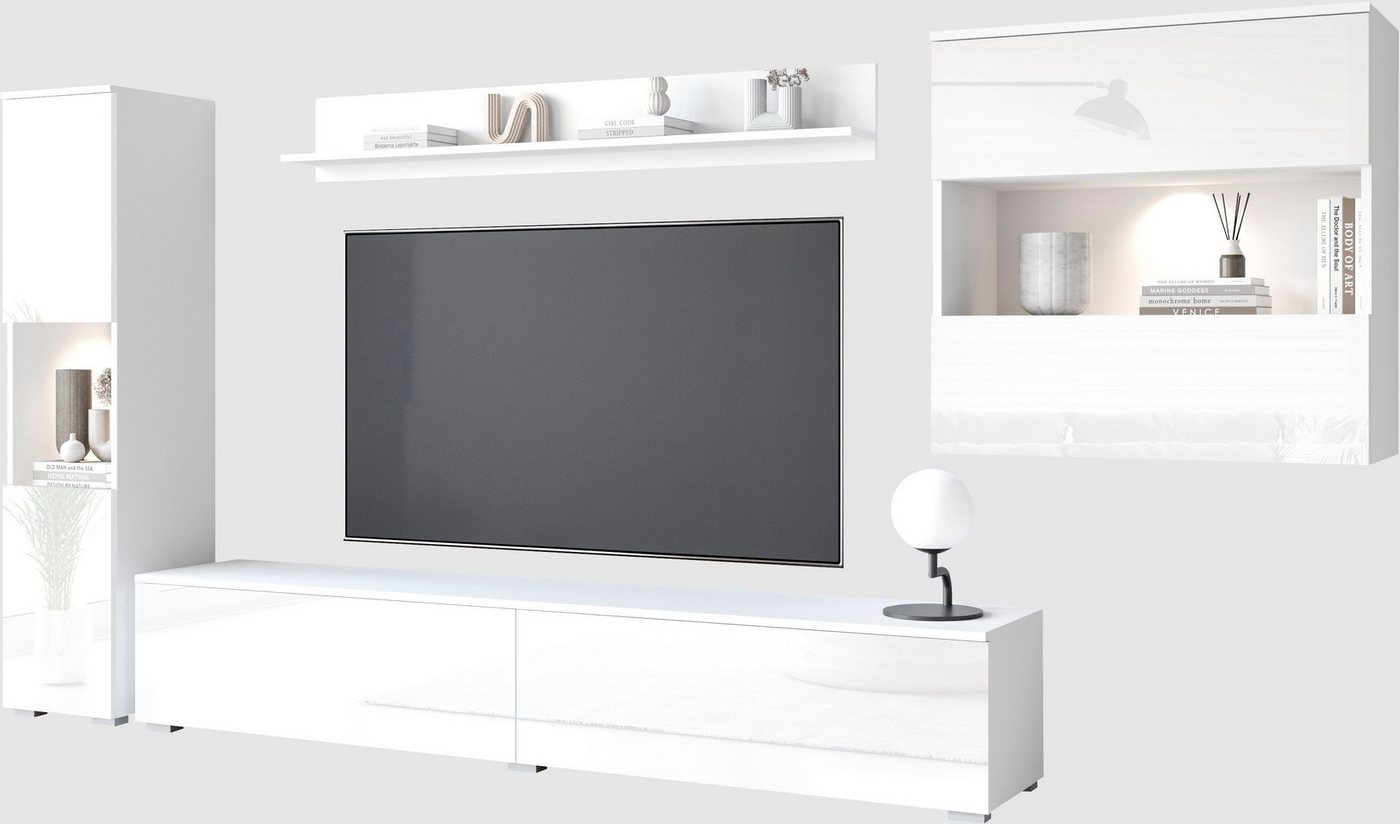 OTTO home Wohnwand PARIS, Vitrine Türanschlag links/rechts wechselbar, (Komplett-Set, 4-St), grifflose Design, stehend und hängend montierbar – Bild 2 von 5