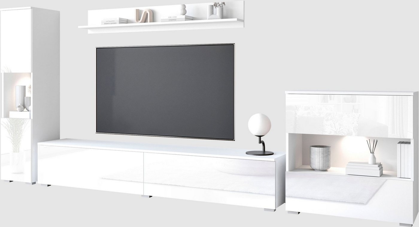 OTTO home Wohnwand PARIS, Vitrine Türanschlag links/rechts wechselbar, (Komplett-Set, 4-St), grifflose Design, stehend und hängend montierbar – Bild 4 von 5