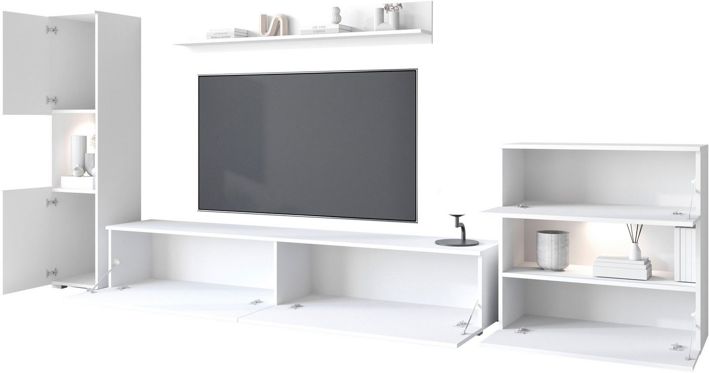 OTTO home Wohnwand PARIS, Vitrine Türanschlag links/rechts wechselbar, (Komplett-Set, 4-St), grifflose Design, stehend und hängend montierbar – Bild 5 von 5