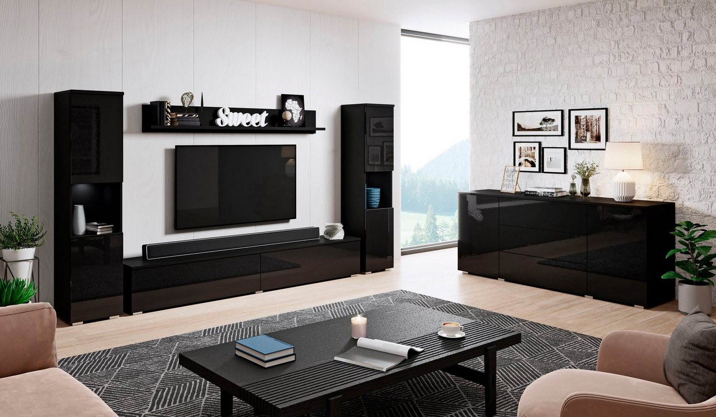 OTTO home Wohnwand PARIS, Vitrine Türanschlag links/rechts wechselbar, (Komplett-Set, 4-St), grifflose Design, stehend und hängend montierbar – Bild 5 von 5