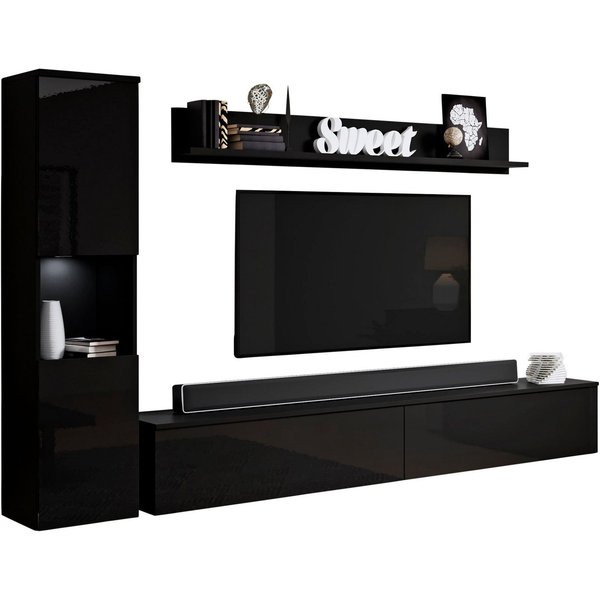 OTTO home Wohnwand PARIS, Vitrine Türanschlag links/rechts wechselbar, (Komplett-Set, 3-St), grifflose Design, stehend und hängend montierbar