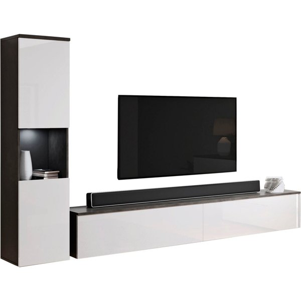 OTTO home Wohnwand PARIS, Vitrine Türanschlag links/rechts wechselbar, (Komplett-Set, 3-St), grifflose Design, stehend und hängend montierbar