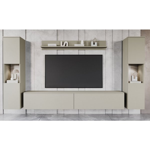 OTTO home Wohnwand PARIS, Vitrine Türanschlag links/rechts wechselbar, (Komplett-Set, 4-St), grifflose Design, stehend und hängend montierbar