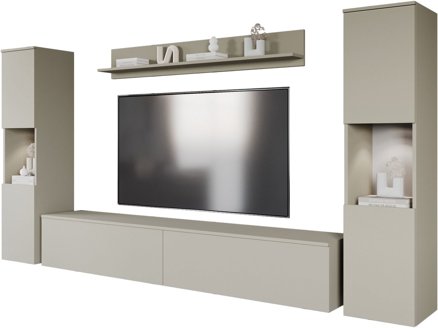 OTTO home Wohnwand PARIS, Vitrine Türanschlag links/rechts wechselbar, (Komplett-Set, 4-St), grifflose Design, stehend und hängend montierbar – Bild 2 von 5