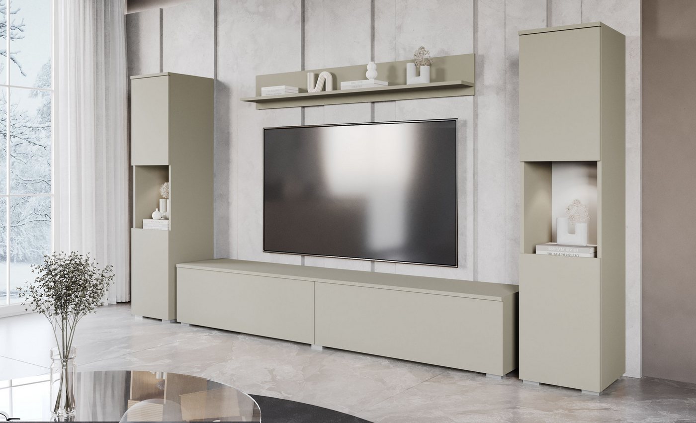 OTTO home Wohnwand PARIS, Vitrine Türanschlag links/rechts wechselbar, (Komplett-Set, 4-St), grifflose Design, stehend und hängend montierbar – Bild 5 von 5