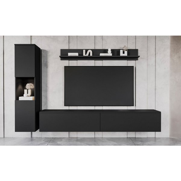 OTTO home Wohnwand PARIS, Vitrine Türanschlag links/rechts wechselbar, (Komplett-Set, 3-St), grifflose Design, stehend und hängend montierbar