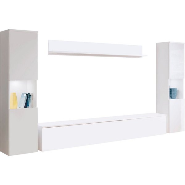 OTTO home Wohnwand PARIS, Vitrine Türanschlag links/rechts wechselbar, (Komplett-Set, 4-St), grifflose Design, stehend und hängend montierbar