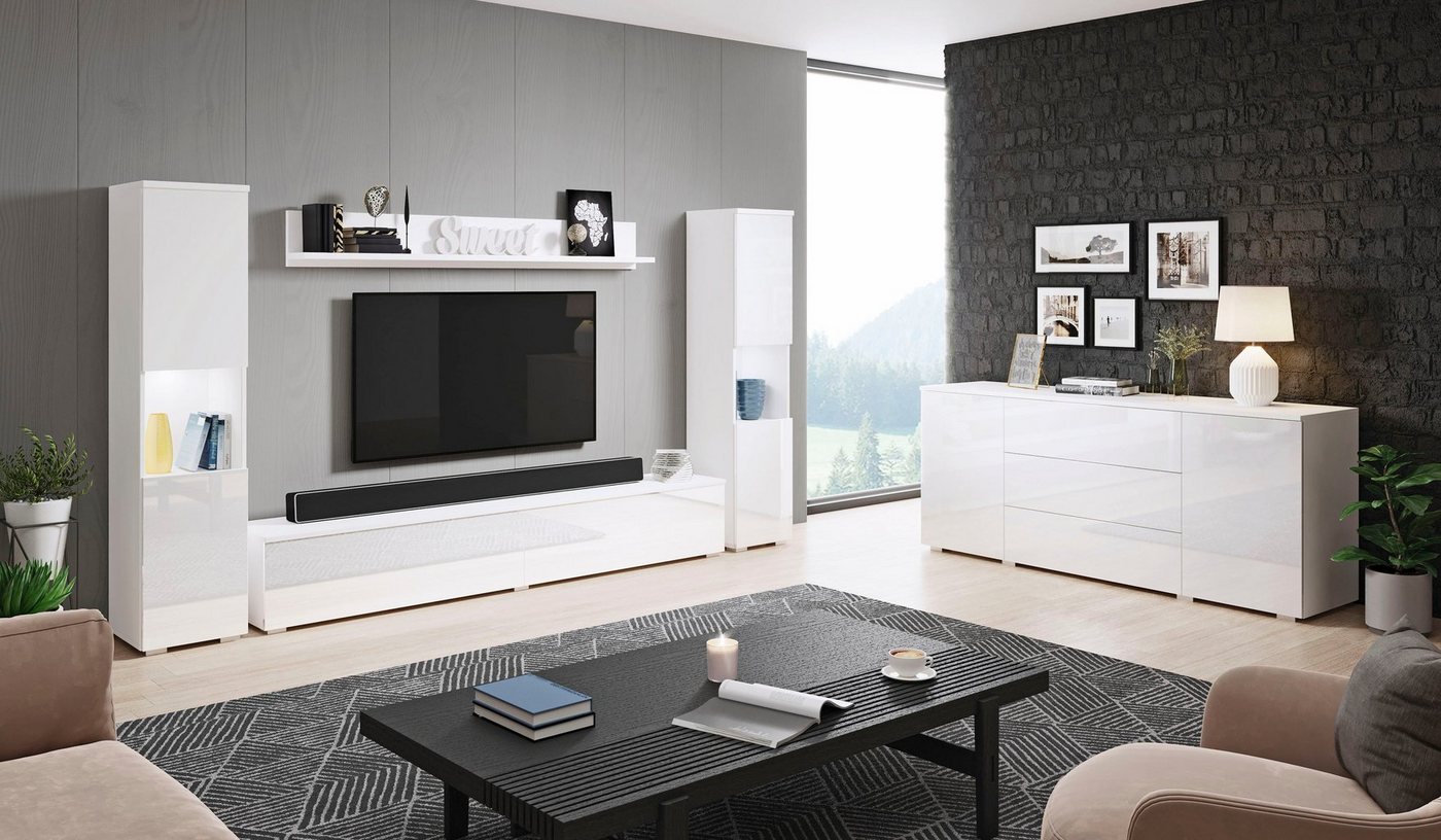 OTTO home Wohnwand PARIS, Vitrine Türanschlag links/rechts wechselbar, (Komplett-Set, 4-St), grifflose Design, stehend und hängend montierbar – Bild 5 von 5