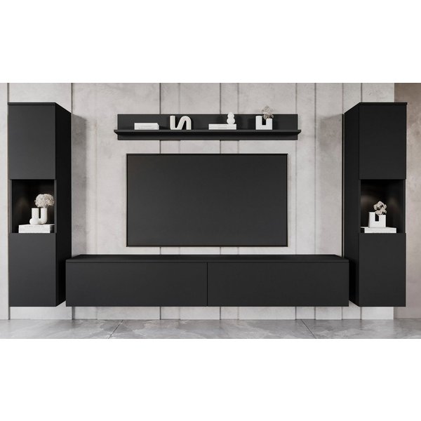 OTTO home Wohnwand PARIS, Vitrine Türanschlag links/rechts wechselbar, (Komplett-Set, 4-St), grifflose Design, stehend und hängend montierbar