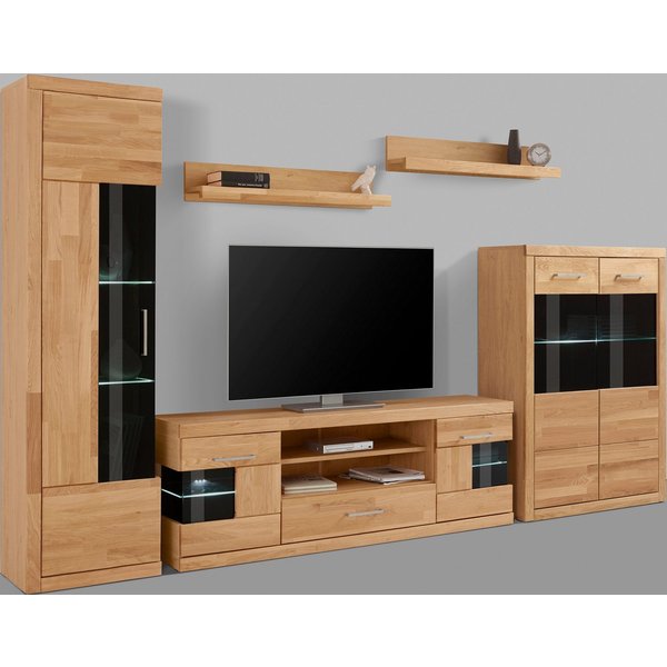 OTTO home Wohnwand Ribe: 5teilig, Breite: 300cm,Fronten aus Massivholz,Korpus aus Melamin, (Set, 5-St), B/T/H:300/35/180cm, Einlegeböden teilweise verstellbar