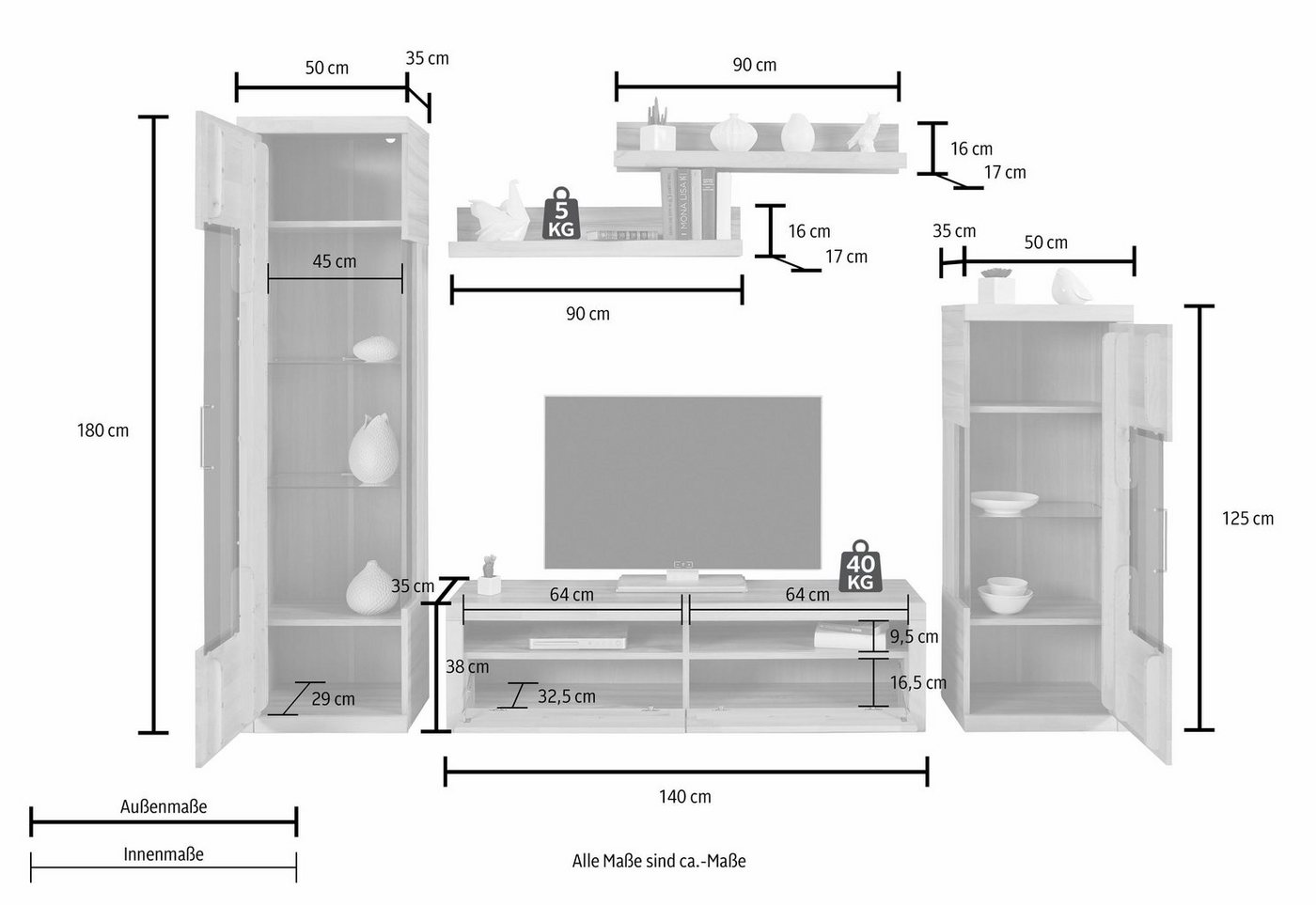 OTTO home Wohnwand Ribe Set-5 St., (Set, 5-St), B/T/H: 240/35/180cm, Böden teilweise versetzbar – Bild 4 von 5