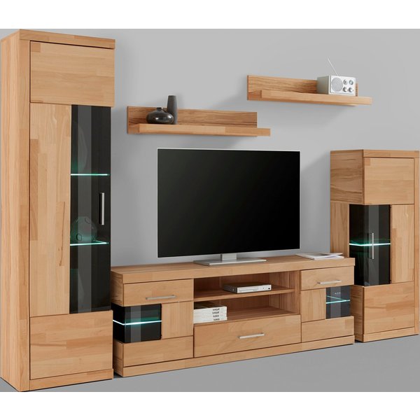OTTO home Wohnwand Ribe Wohnwand Set-5 St., (Set, 5-St), Glaseinsatz aus gehärtetem Glas,Böden teilweise versetzbar