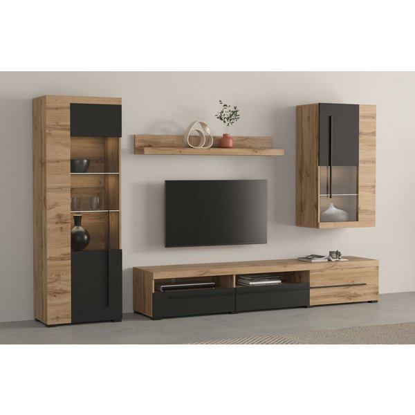 OTTO home Wohnwand Roger,Breite 255 cm moderne Mediawand ohne Beleuchtung, (Set, 4-St), Anbuwand (Set,4-St) viel Stauraum, Glastüren
