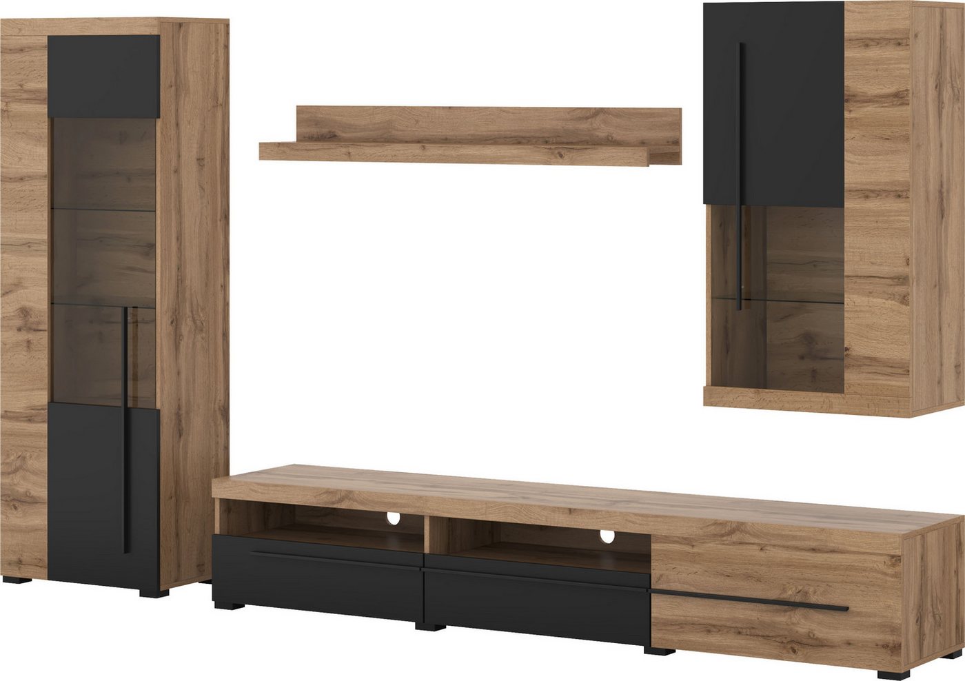 OTTO home Wohnwand Roger,Breite 255 cm moderne Mediawand ohne Beleuchtung, (Set, 4-St), Anbuwand (Set,4-St) viel Stauraum, Glastüren – Bild 2 von 5