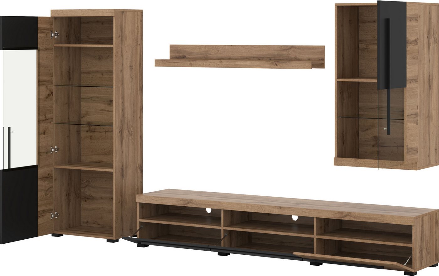 OTTO home Wohnwand Roger,Breite 255 cm moderne Mediawand ohne Beleuchtung, (Set, 4-St), Anbuwand (Set,4-St) viel Stauraum, Glastüren – Bild 3 von 5