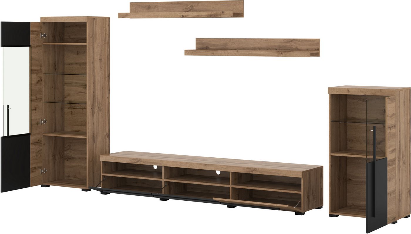OTTO home Wohnwand Roger,Breite 270 cm moderne Mediawand ohne Beleuchtung, (Set, 5-St), Anbuwand (Set,5-St) viel Stauraum, Vitrinen mit Glastür – Bild 4 von 5