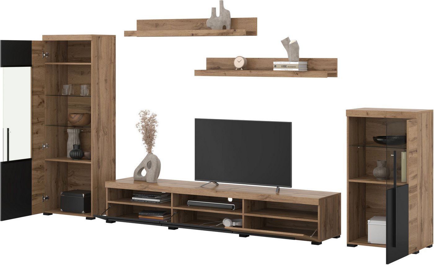 OTTO home Wohnwand Roger,Breite 270 cm moderne Mediawand ohne Beleuchtung, (Set, 5-St), Anbuwand (Set,5-St) viel Stauraum, Vitrinen mit Glastür – Bild 5 von 5