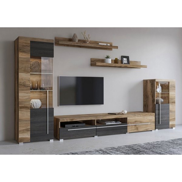 OTTO home Wohnwand Roger,Breite 270 cm moderne Mediawand ohne Beleuchtung, (Set, 5-St), Anbuwand (Set,5-St) viel Stauraum, Vitrinen mit Glastür