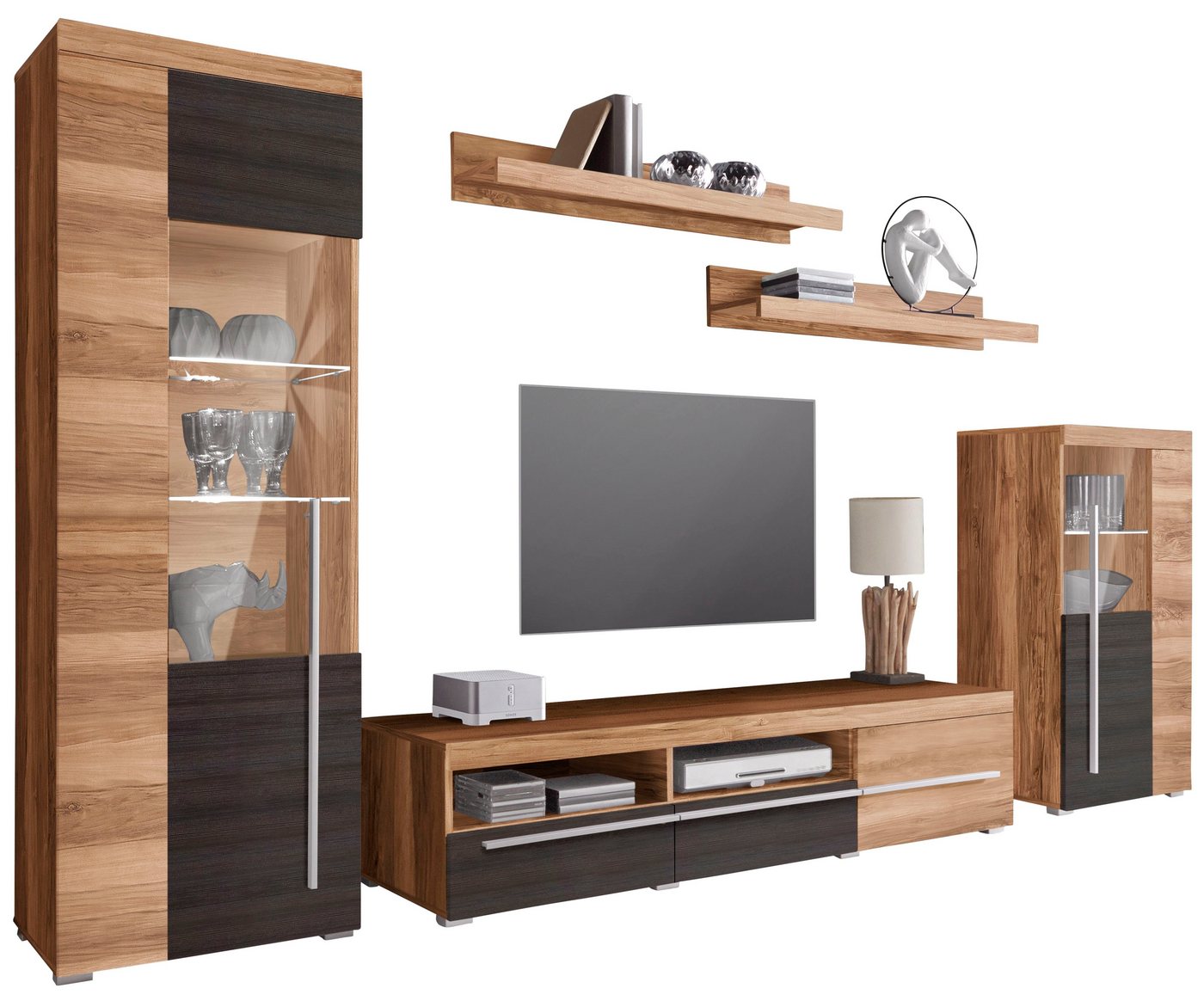 OTTO home Wohnwand Roger,Breite 270 cm moderne Mediawand ohne Beleuchtung, (Set, 5-St), Anbuwand (Set,5-St) viel Stauraum, Vitrinen mit Glastür – Bild 2 von 5