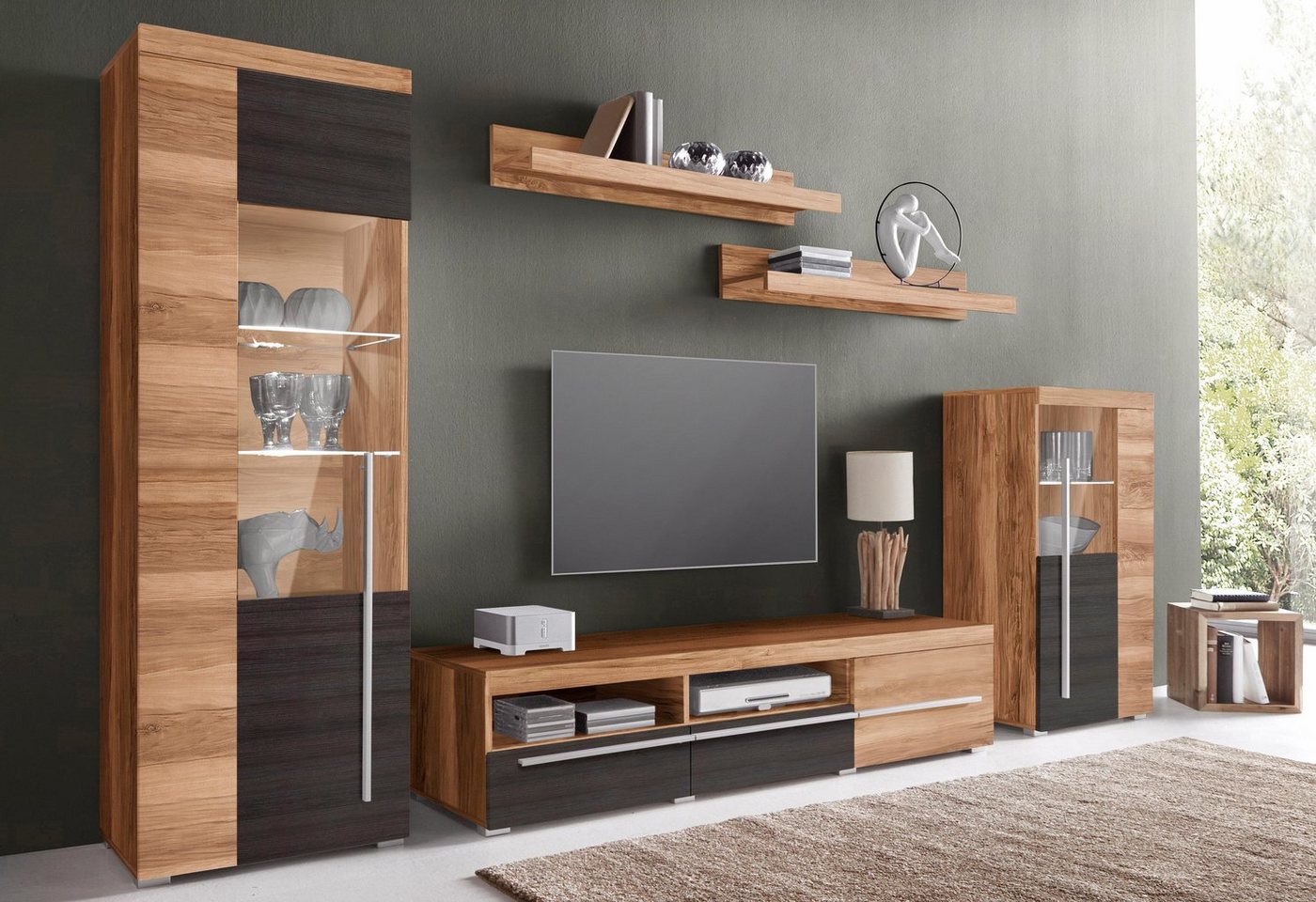 OTTO home Wohnwand Roger,Breite 270 cm moderne Mediawand ohne Beleuchtung, (Set, 5-St), Anbuwand (Set,5-St) viel Stauraum, Vitrinen mit Glastür – Bild 3 von 5