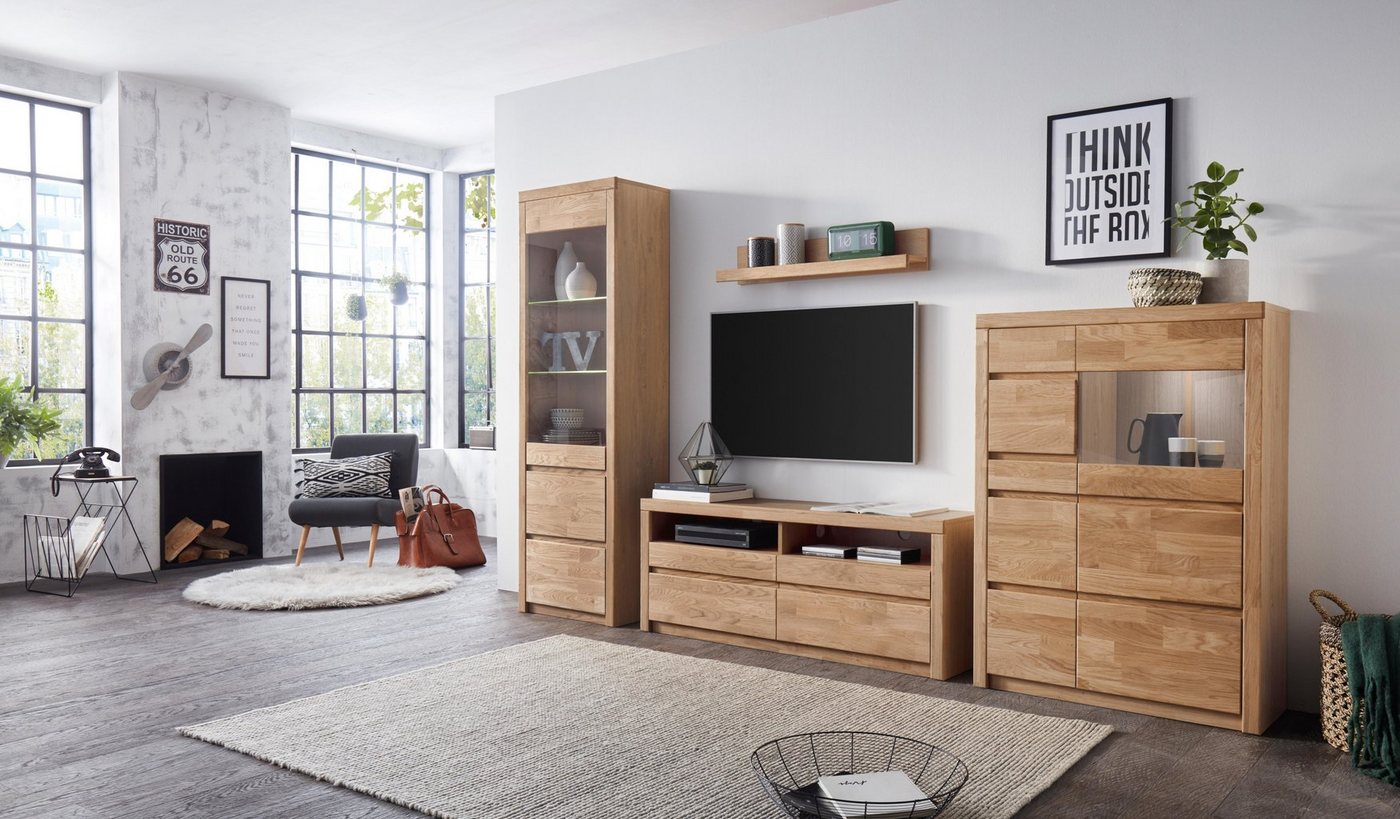 OTTO home Wohnwand Silkeborg: 4-teilig, Breite: 290cm, Griffmulden, Fronten Massivholz, (Set, 4-St., Set besteht aus 1 Vitrine, 1 Lowboard, 1 Wandregal und 1 Hi – Bild 5 von 5