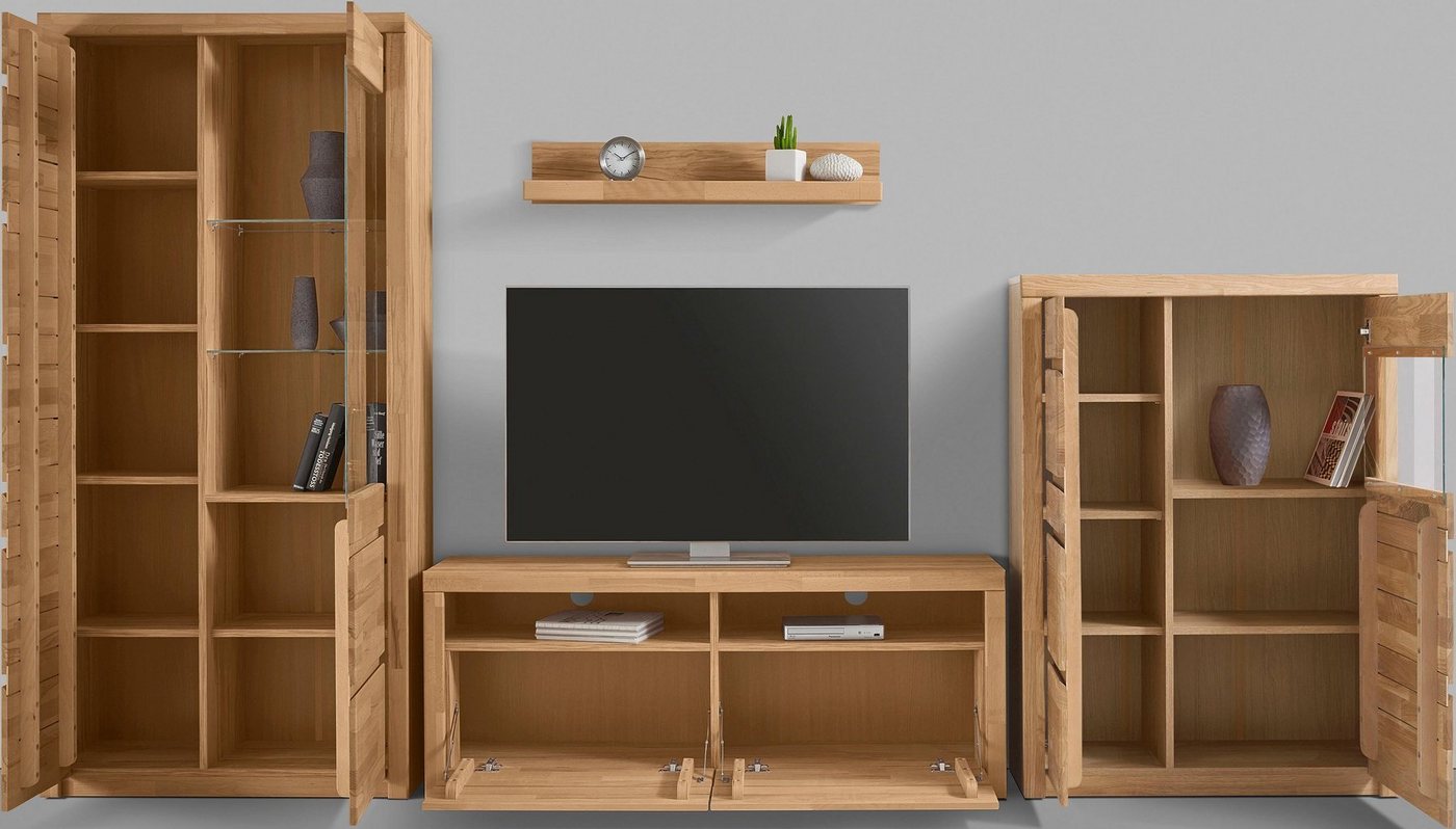 OTTO home Wohnwand Silkeborg: 4-teilig, Breite: 320cm, Griffmulden, Fronten Massivholz, (Set, 4-St), Set besteht aus 1 Vitrine, 1 Lowboard, 1 Sideboard und 1 Wa – Bild 3 von 5