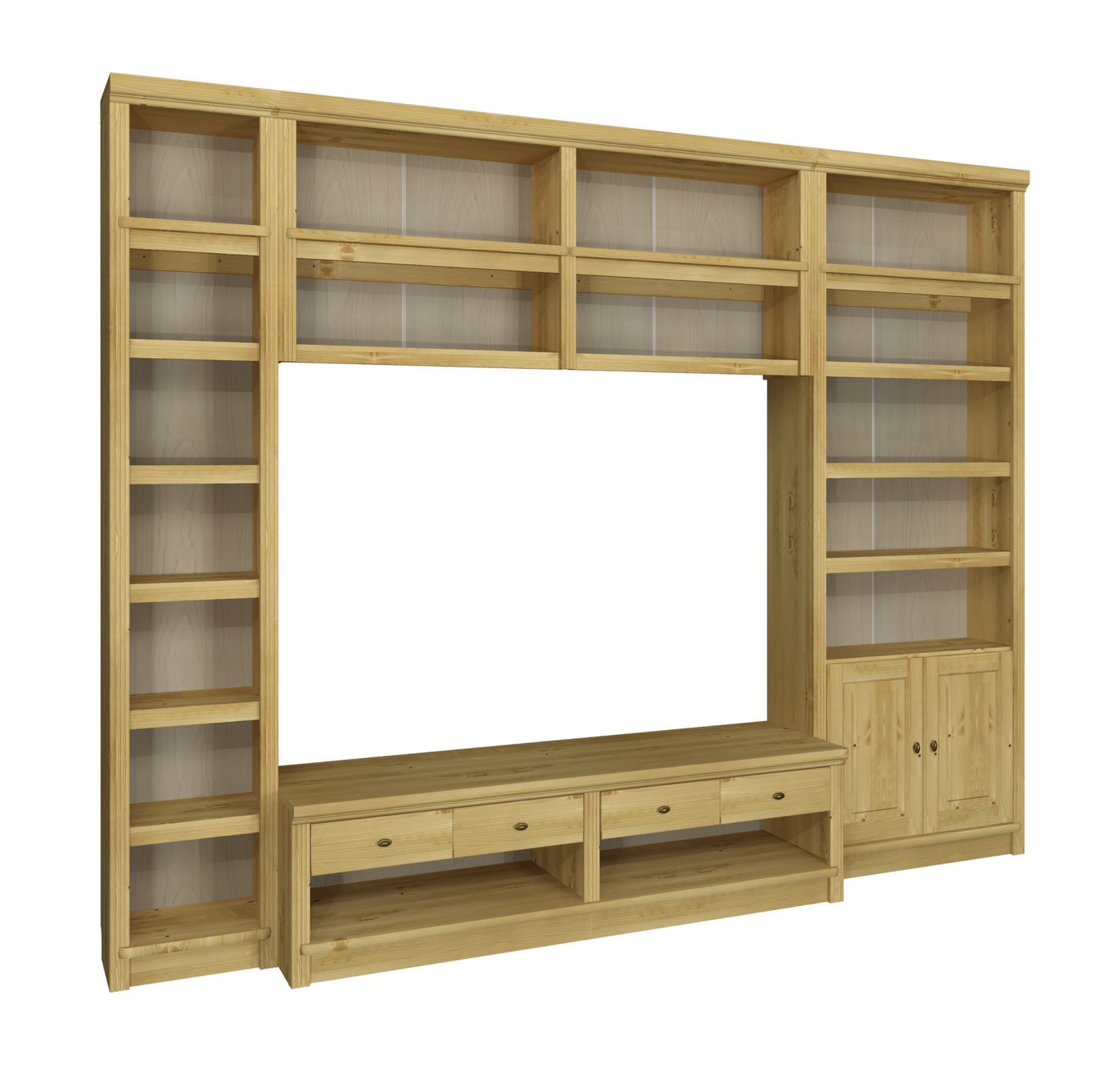 OTTO home Wohnwand Soeren, 1 Standregal, 1 Wandregal, 1 TV-Lowboard, 1 Bücherregal, (Set, 4-St), aus massiver Kiefer, mit dekorativer Fräsung – Bild 2 von 5