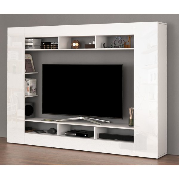 OTTO home Wohnwand SPEED, TV-Wand, Hochglanz lackiert,ideal für TV-Geräte bis zu 65 Zoll, (1-St), Made in Italy, B/T/H: 216×30,4×158,6 cm, mit ca. 12 offenen Fä