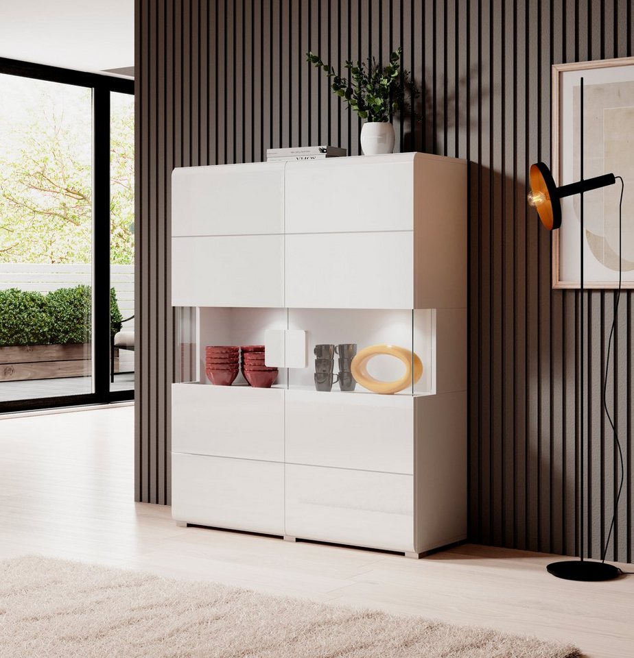 OTTO home Wohnwand Toledo,Breite 391cm stilvolle Mediawand ohne Beleuchtung, (Set, 5-St), Anbauwand(Vitrine,Lowboard,Highboard,2xHängeregal)MDF Hochglanzfronten – Bild 5 von 5