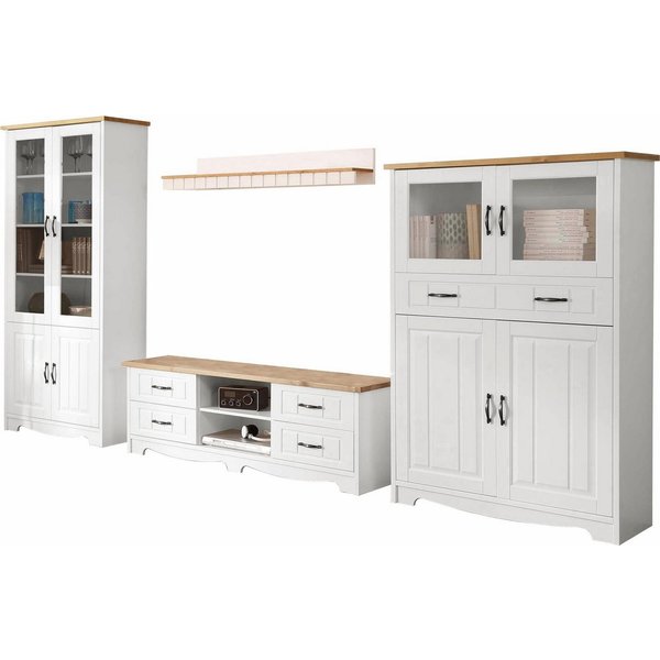 OTTO home Wohnwand Trinidad, (Set, 4-St), Set aus 1 Vitrine, 1 Lowboard, 1 Highboard, 1 Wandboard