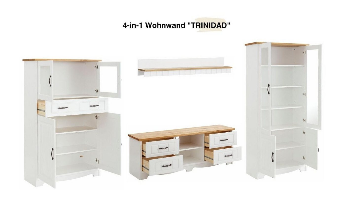 OTTO home Wohnwand Trinidad, (Set, 4-St), Set aus 1 Vitrine, 1 Lowboard, 1 Highboard, 1 Wandboard – Bild 4 von 5