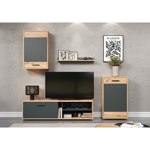 OTTO home Wohnwand Valetta inkl. TV-Kommode, Hänge-Vitrine, Sideboard und Wandregal, (Komplett-Set, 4-St., 4), inkl. Lowboard, Hängeschrank, Wandboard und Highb