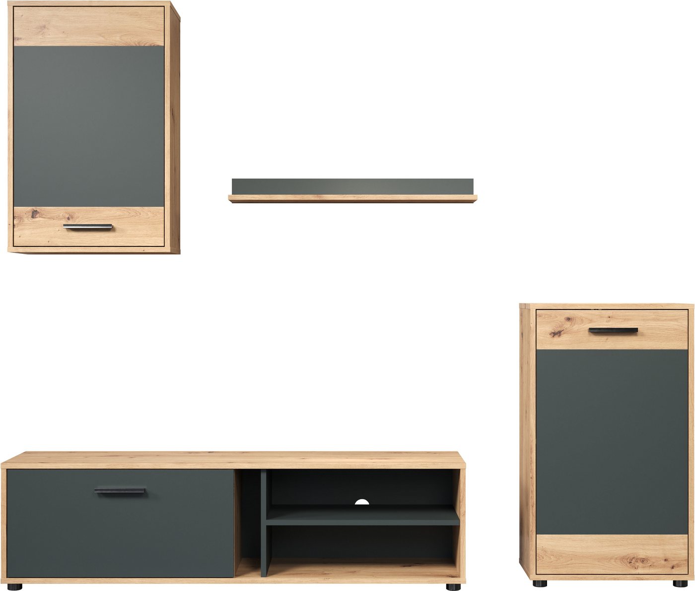 OTTO home Wohnwand Valetta inkl. TV-Kommode, Hänge-Vitrine, Sideboard und Wandregal, (Komplett-Set, 4-St., 4), inkl. Lowboard, Hängeschrank, Wandboard und Highb – Bild 2 von 5
