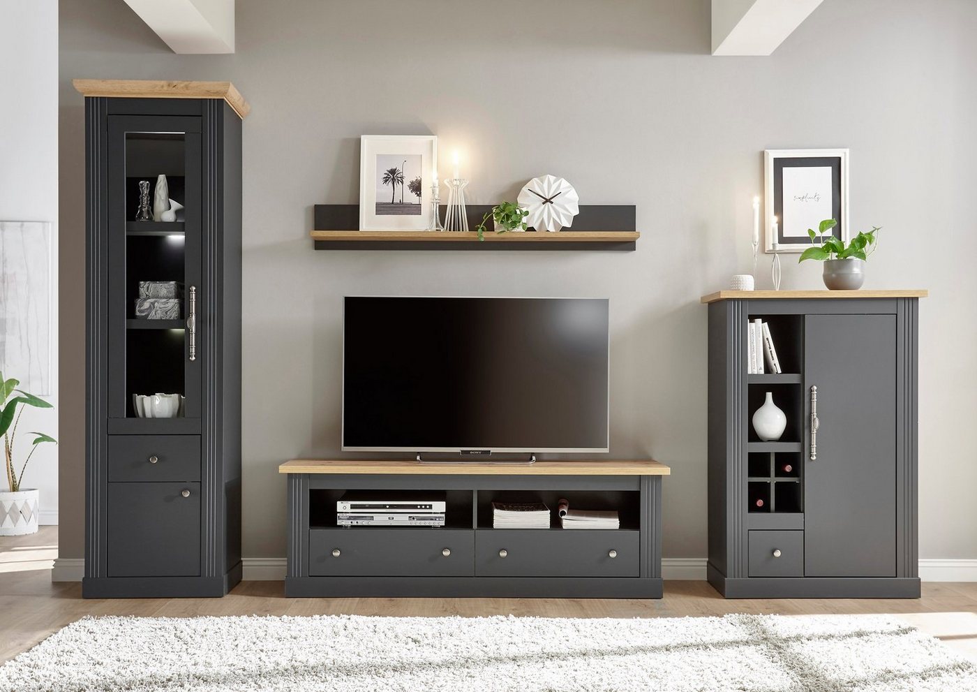 OTTO home Wohnwand Westminster, Anbauwand im Landhausstil, Komplettset, Wohnzimmer-Set, (Set, 4-St), Set besteht aus 1 Vitrine, 1 Lowboard, 1 Kommode und 1 Wand – Bild 2 von 5