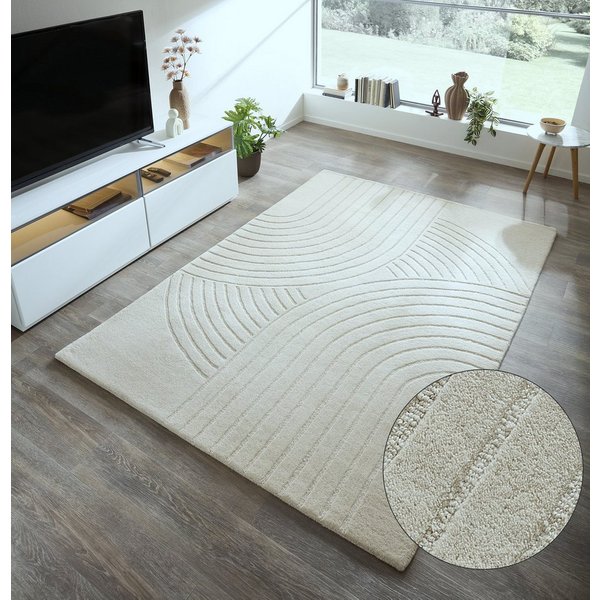 OTTO home Wollteppich Gabbo Design, Handgefertigt, Teppich, reine Wolle, rechteckig, Höhe: 14 mm, Hoch-Tief-Effekt, reine Wolle, Scandi-Look, Naturfaser