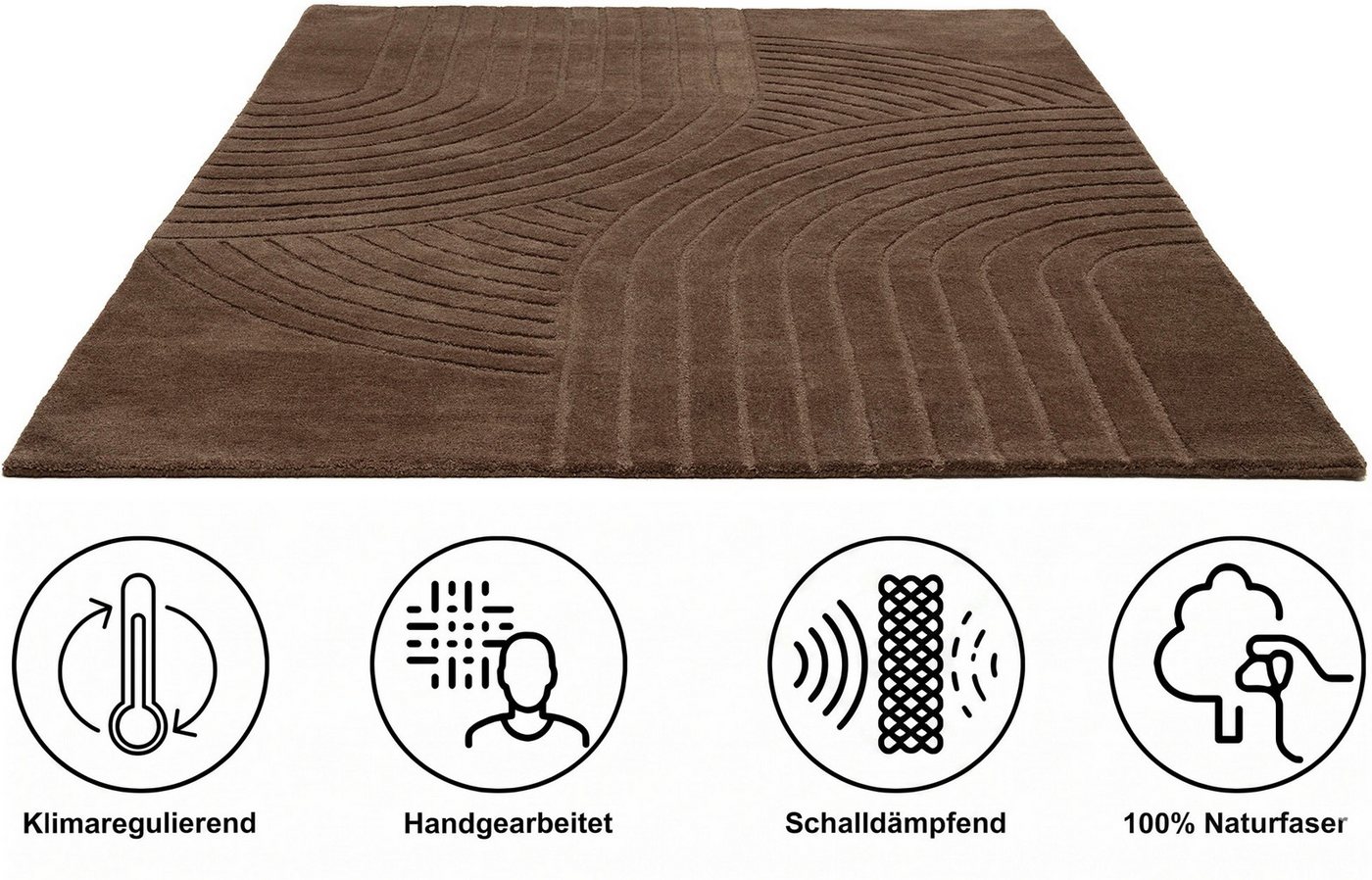 OTTO home Wollteppich Gabbo Design, Handgefertigt, Teppich, reine Wolle, rechteckig, Höhe: 14 mm, Hoch-Tief-Effekt, reine Wolle, Scandi-Look, Naturfaser – Bild 3 von 5