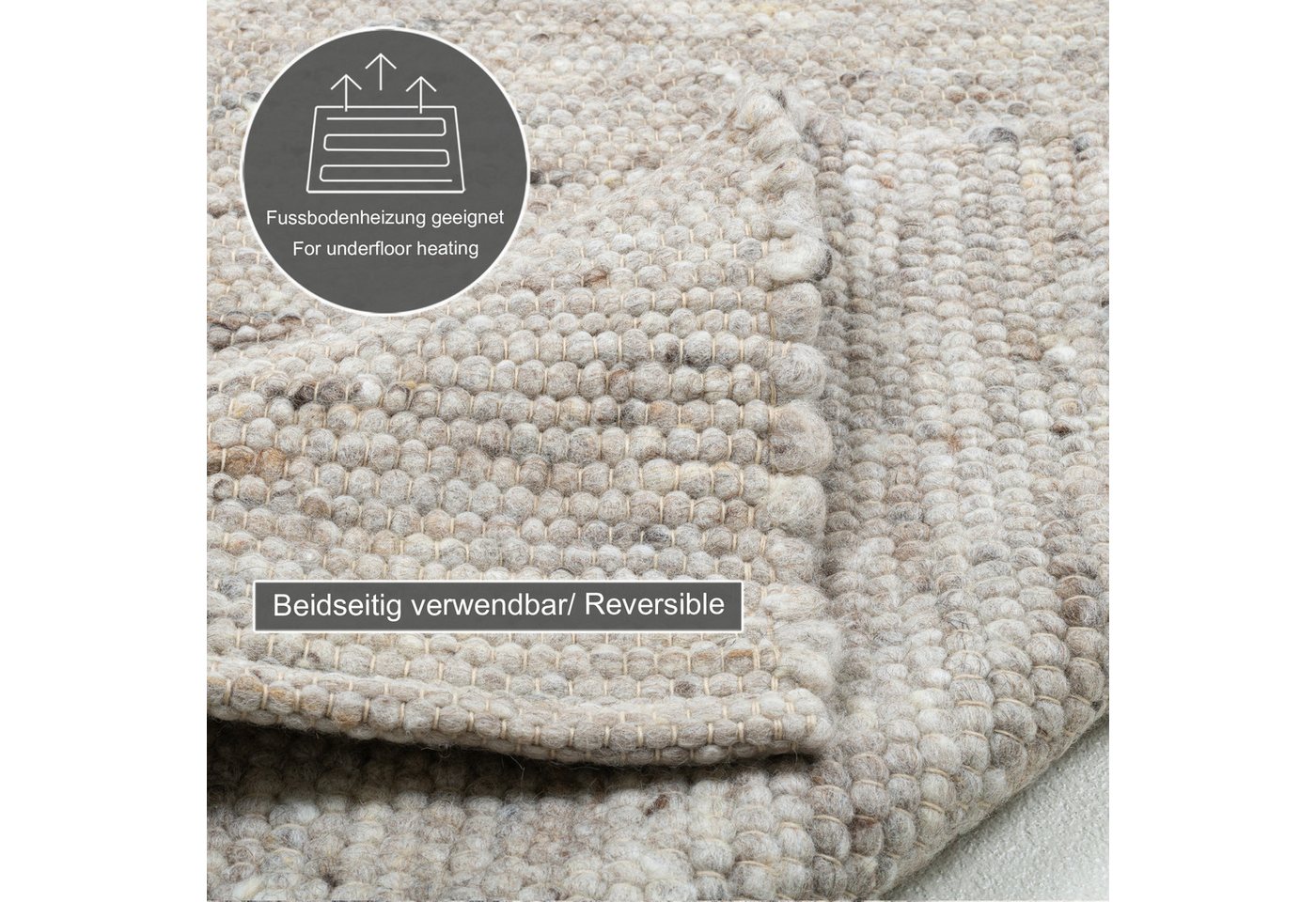 OTTO home Wollteppich Greith, Handwebteppich, rechteckig, Höhe: 12 mm, reine Wolle, meliert, handgewebt, Wendeteppich, Scandi, Wohnzimmer – Bild 5 von 5