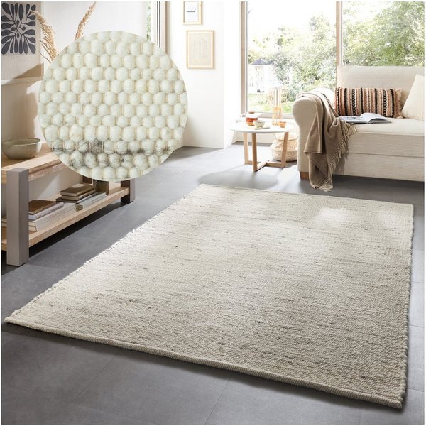 OTTO home Wollteppich Greith, Handwebteppich, rechteckig, Höhe: 12 mm, reine Wolle, meliert, handgewebt, Wendeteppich, Scandi, Wohnzimmer