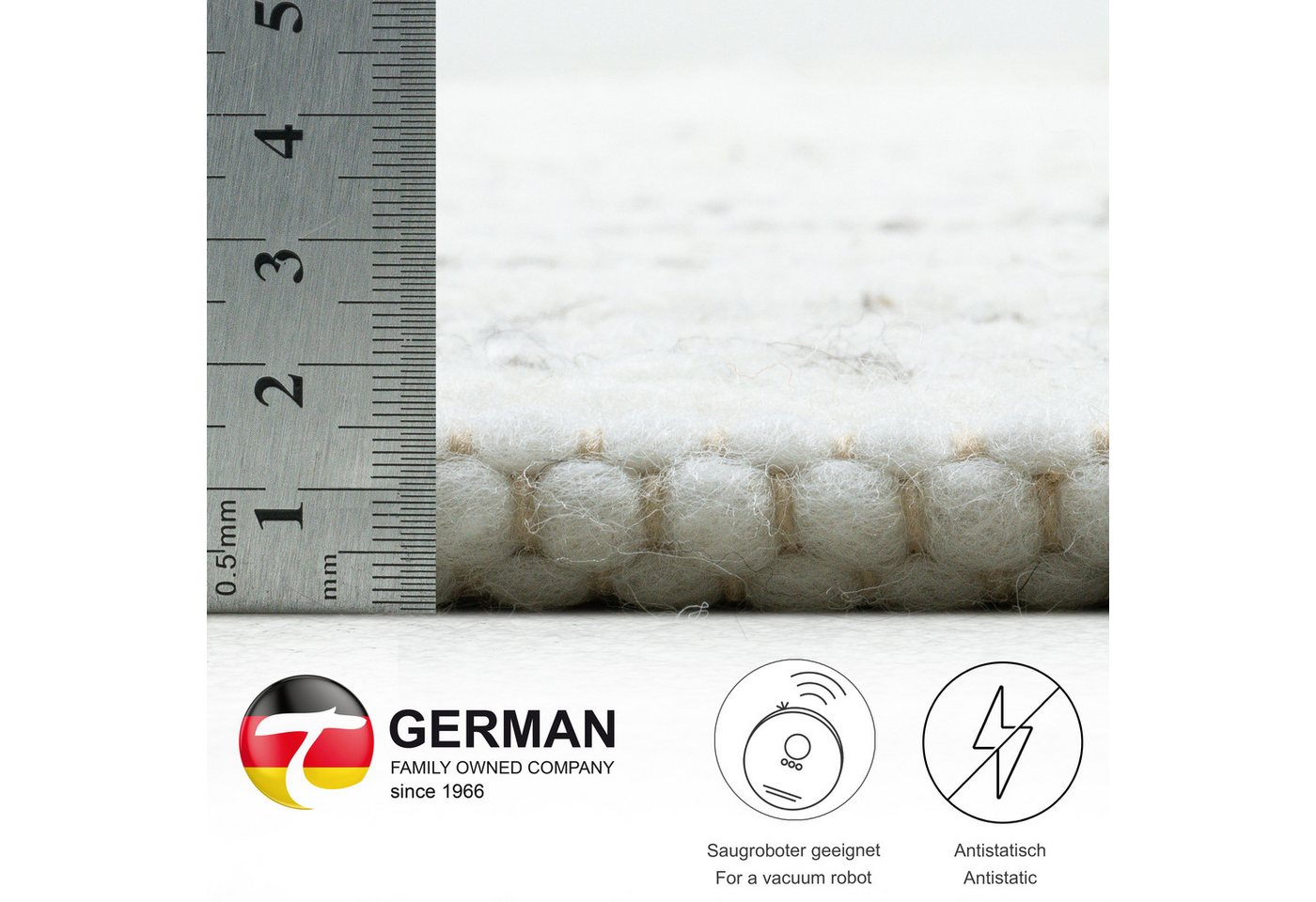 OTTO home Wollteppich Greith, Handwebteppich, rechteckig, Höhe: 12 mm, reine Wolle, meliert, handgewebt, Wendeteppich, Scandi, Wohnzimmer – Bild 4 von 5