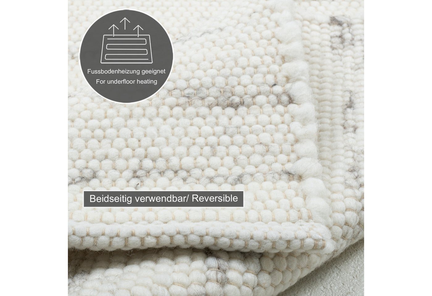OTTO home Wollteppich Greith, Handwebteppich, rechteckig, Höhe: 12 mm, reine Wolle, meliert, handgewebt, Wendeteppich, Scandi, Wohnzimmer – Bild 5 von 5