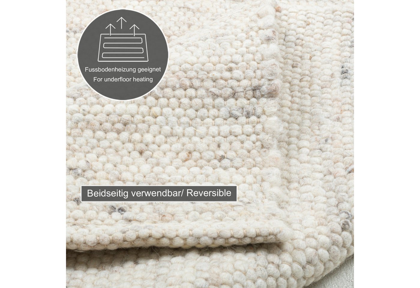 OTTO home Wollteppich Greith, Handwebteppich, rechteckig, Höhe: 12 mm, reine Wolle, meliert, handgewebt, Wendeteppich, Scandi, Wohnzimmer – Bild 5 von 5